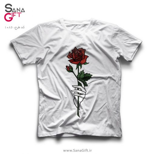تی شرت سفید طرح Holding a Rose