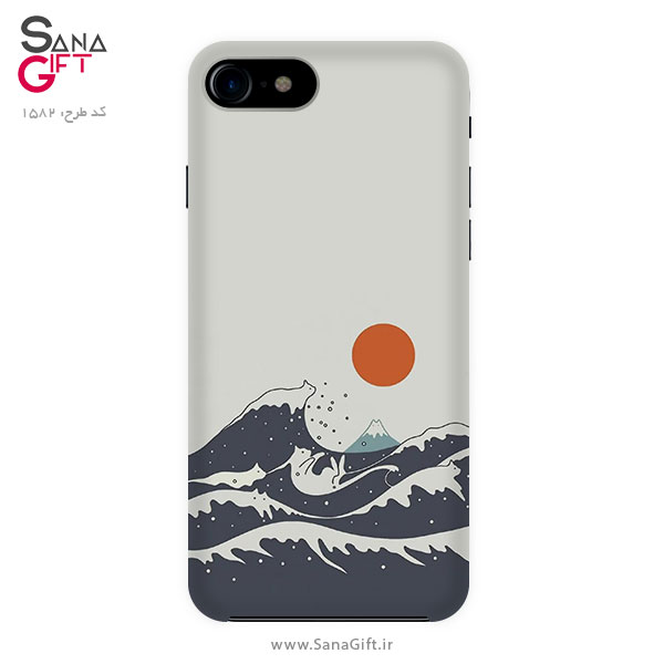 Case-1582 قاب موبایل طرح نقاشی موج خاکستری و خورشید